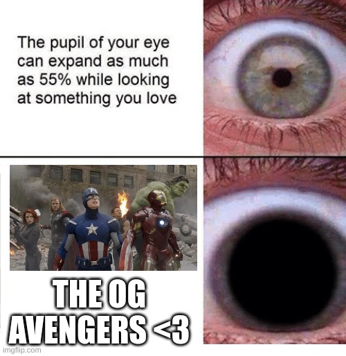 Marvel is life | THE OG AVENGERS <3 | image tagged in the pupil of your eye can expand | made w/ Imgflip meme maker