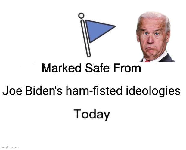 Marked Safe From | Joe Biden's ham-fisted ideologies | image tagged in memes,marked safe from | made w/ Imgflip meme maker