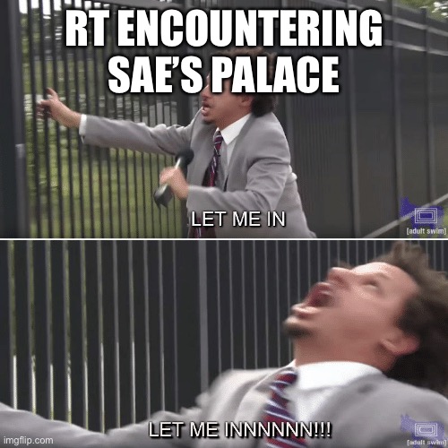 Eric Andre Let me In Meme | RT ENCOUNTERING SAE’S PALACE | image tagged in eric andre let me in meme | made w/ Imgflip meme maker