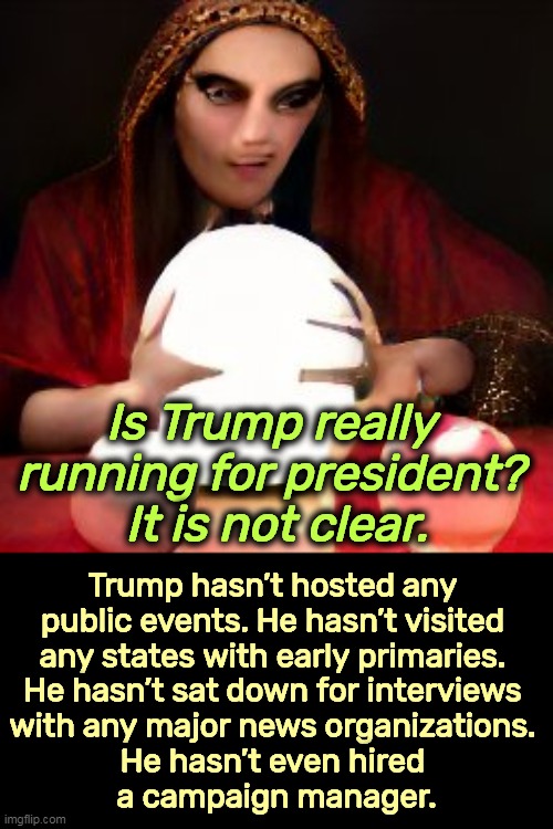 Is Trump really 
running for president? 
It is not clear. Trump hasn’t hosted any 
public events. He hasn’t visited 
any states with early primaries. 
He hasn’t sat down for interviews 
with any major news organizations. 
He hasn’t even hired 
a campaign manager. | image tagged in trump,presidential candidates,asking,money,campaign | made w/ Imgflip meme maker