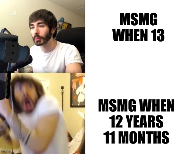 Penguinz0 | MSMG WHEN 13; MSMG WHEN 12 YEARS 11 MONTHS | image tagged in penguinz0 | made w/ Imgflip meme maker
