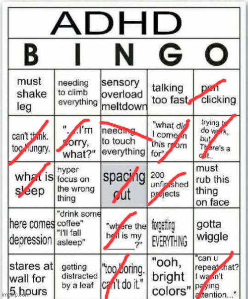 adhd bingo | image tagged in adhd bingo | made w/ Imgflip meme maker