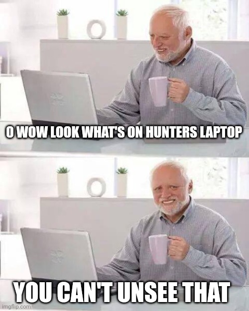 Hide the Pain Harold Meme | O WOW LOOK WHAT'S ON HUNTERS LAPTOP; YOU CAN'T UNSEE THAT | image tagged in memes,hide the pain harold | made w/ Imgflip meme maker