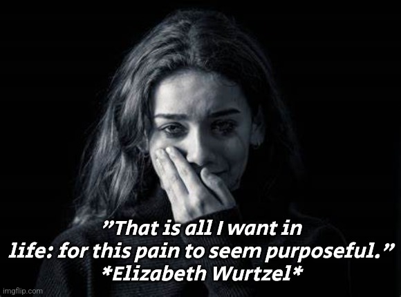 Depression Pain | "That is all I want in life: for this pain to seem purposeful."
*Elizabeth Wurtzel* | image tagged in depression,grief,pain | made w/ Imgflip meme maker