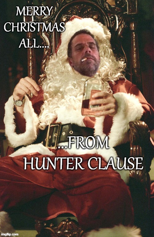 Hoes! Hoes! Hoes! | MERRY CHRISTMAS ALL.... ...FROM HUNTER CLAUSE | image tagged in hunter biden,bad santa | made w/ Imgflip meme maker