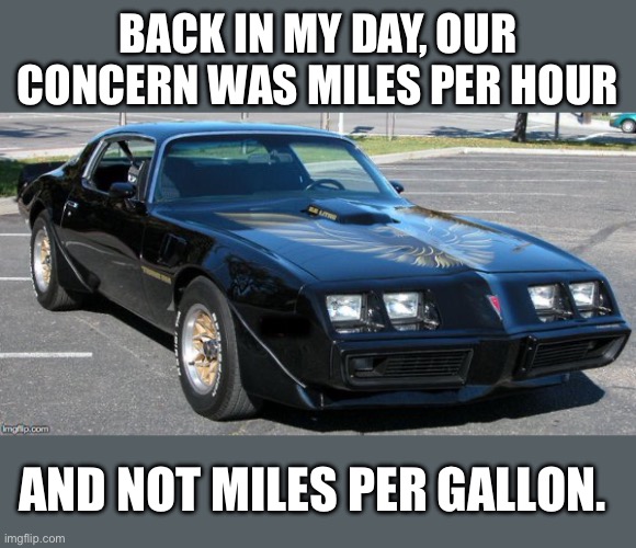 Back in dad’s day | BACK IN MY DAY, OUR CONCERN WAS MILES PER HOUR; AND NOT MILES PER GALLON. | image tagged in muscle car | made w/ Imgflip meme maker