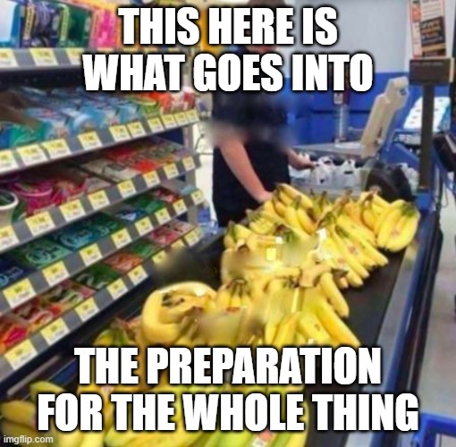 Banana Checkout | THIS HERE IS WHAT GOES INTO THE PREPARATION FOR THE WHOLE THING | image tagged in banana checkout | made w/ Imgflip meme maker