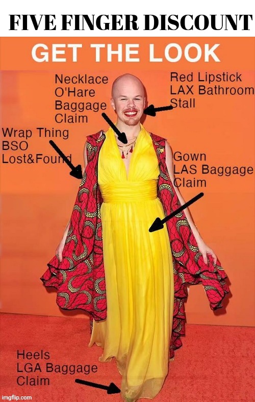 Five Finger Discount | GOWN LAS BAGGAGE CLAIM; HEELS LGA BAGGAGE CLAIM; WRAP THING BSO LOST&FOUND; RED LIPSTICK LAX BATHROOM STALL; NECKLACE O'HARE BAGGAGE CLAIM; FIVE FINGER DISCOUNT; GET THE LOOK | image tagged in luggage,theft,joe biden,nuclear,criminal | made w/ Imgflip meme maker