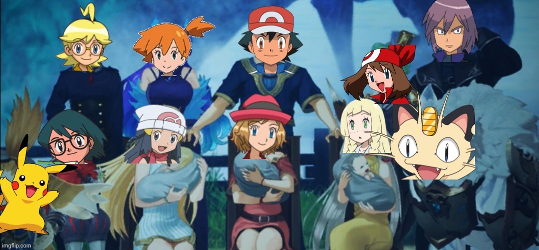 Ash Leaked Endgame | image tagged in pokemon,anime,ash ketchum,lillie,dawn,serena | made w/ Imgflip meme maker
