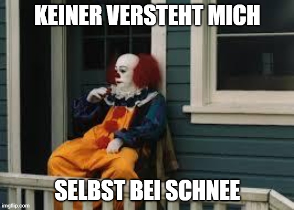 sad pennywise tear | KEINER VERSTEHT MICH; SELBST BEI SCHNEE | image tagged in sad pennywise tear | made w/ Imgflip meme maker