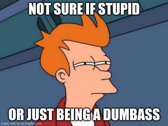 not sure... | NOT SURE IF STUPID; OR JUST BEING A DUMBASS | image tagged in memes,futurama fry | made w/ Imgflip meme maker