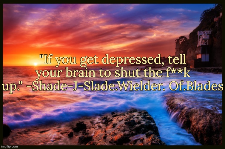 Bonus quote | "If you get depressed, tell your brain to shut the f**k up." -Shade-J-Slade.Wielder. Of.Blades | image tagged in inspiring_quotes,quotes,memes | made w/ Imgflip meme maker