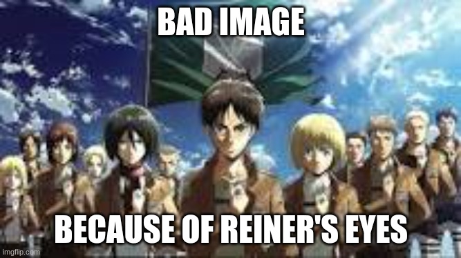 Renires eyes | BAD IMAGE; BECAUSE OF REINER'S EYES | image tagged in aot | made w/ Imgflip meme maker
