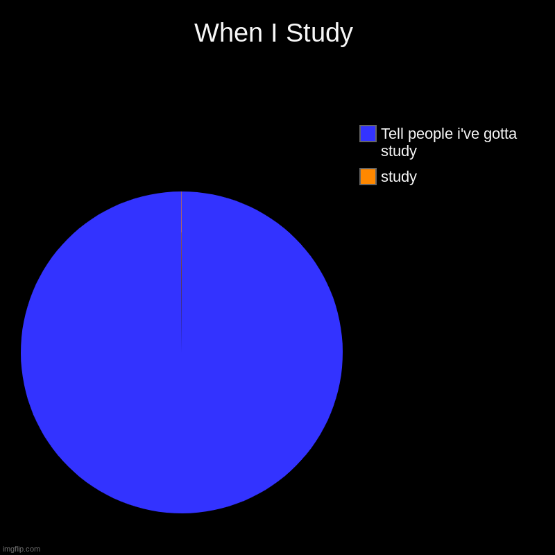 When I Study | study, Tell people i've gotta study | image tagged in charts,pie charts | made w/ Imgflip chart maker