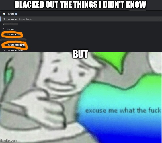 SADIE IS CARTER'S SISTER, AND HORUS IS A FUCKING GOD- | BLACKED OUT THE THINGS I DIDN'T KNOW; BUT | image tagged in excuse me what the f ck | made w/ Imgflip meme maker