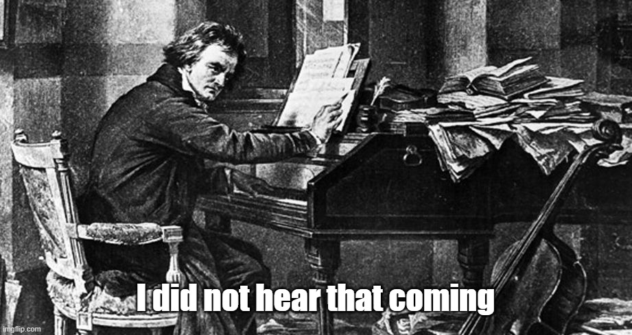 Beethoven at piano | I did not hear that coming | image tagged in beethoven at piano | made w/ Imgflip meme maker