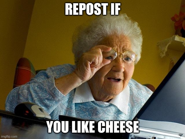 do you? | REPOST IF; YOU LIKE CHEESE | image tagged in memes,grandma finds the internet | made w/ Imgflip meme maker