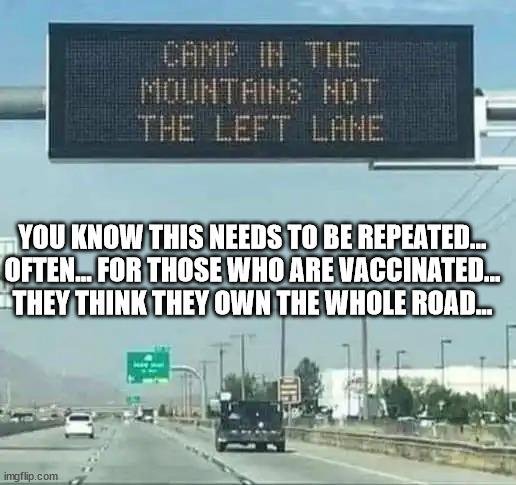 Who else would park themselves in the left lane?  They are a danger to everyone on the road... | YOU KNOW THIS NEEDS TO BE REPEATED... OFTEN... FOR THOSE WHO ARE VACCINATED... THEY THINK THEY OWN THE WHOLE ROAD... | image tagged in stupid liberals,bad drivers | made w/ Imgflip meme maker