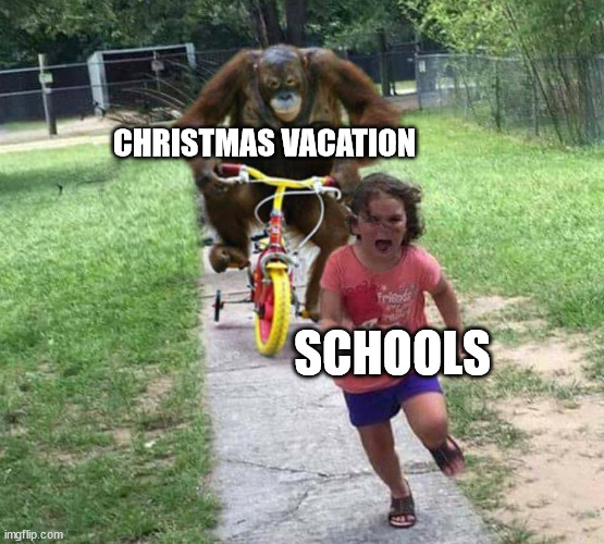 i think celebratory eggnog is in order | CHRISTMAS VACATION; SCHOOLS | image tagged in run,eggnog,christmas | made w/ Imgflip meme maker