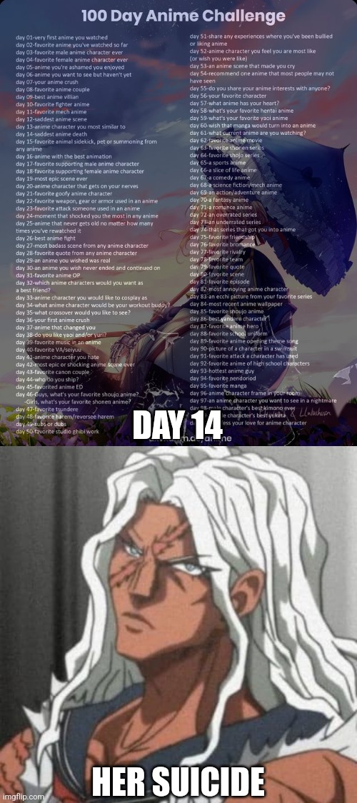 Potato Girl's Death is Sad Too | DAY 14; HER SUICIDE | image tagged in 100 day anime challenge | made w/ Imgflip meme maker
