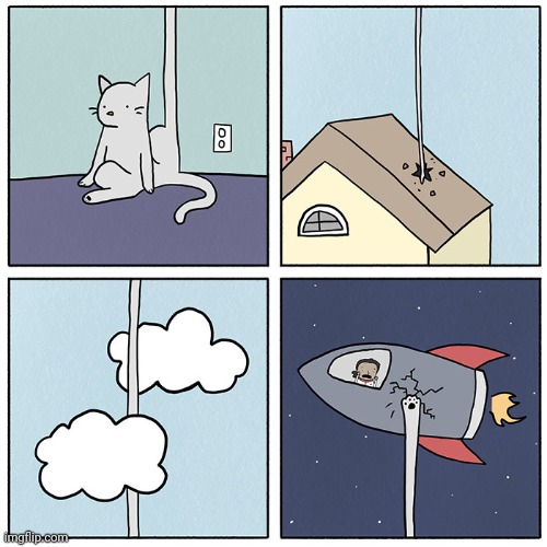 Cat strikes rocket | image tagged in cat,rocket,cats,comic,comics/cartoons,comics | made w/ Imgflip meme maker