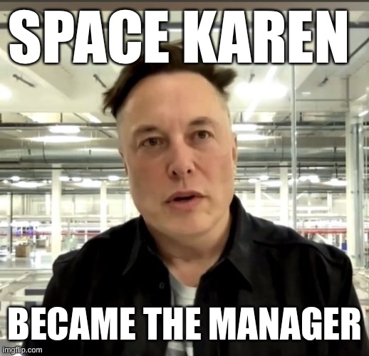 Space Karen | SPACE KAREN; BECAME THE MANAGER | image tagged in elon musk,twitter,tesla,karen the manager will see you now,karen | made w/ Imgflip meme maker