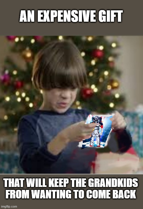 45th NFT christmas gifts | AN EXPENSIVE GIFT; THAT WILL KEEP THE GRANDKIDS FROM WANTING TO COME BACK | image tagged in hate your grandkids,no more visits,no more baby-sitting,worst gift ever | made w/ Imgflip meme maker