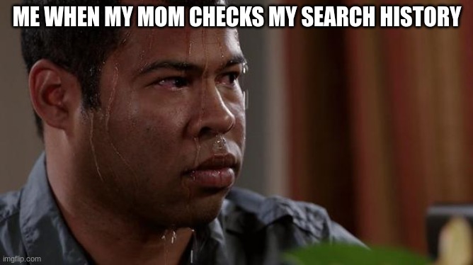 god knows what she will see. | ME WHEN MY MOM CHECKS MY SEARCH HISTORY | image tagged in sweating bullets | made w/ Imgflip meme maker