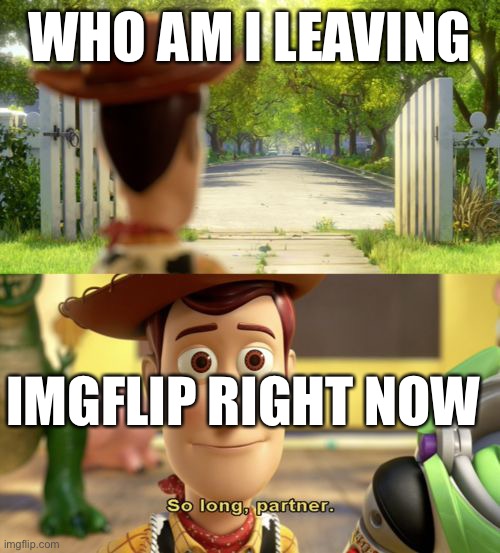 So long partner | WHO AM I LEAVING; IMGFLIP RIGHT NOW | image tagged in so long partner | made w/ Imgflip meme maker