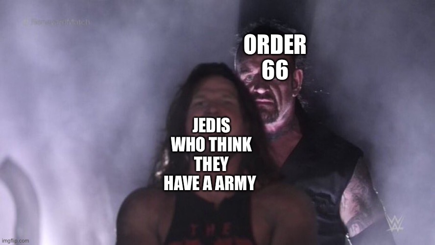 AJ Styles & Undertaker | ORDER 66; JEDIS WHO THINK THEY HAVE A ARMY | image tagged in aj styles undertaker | made w/ Imgflip meme maker