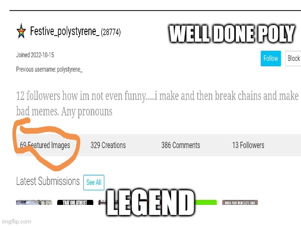 You are a legend | WELL DONE POLY; LEGEND | image tagged in 69 | made w/ Imgflip meme maker