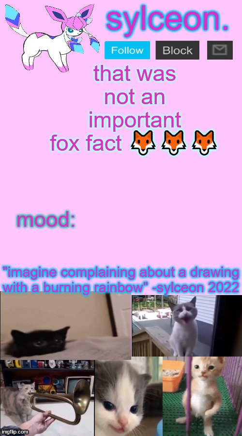 that was not an important fox fact 🦊🦊🦊 | image tagged in sylceon temp 2 | made w/ Imgflip meme maker