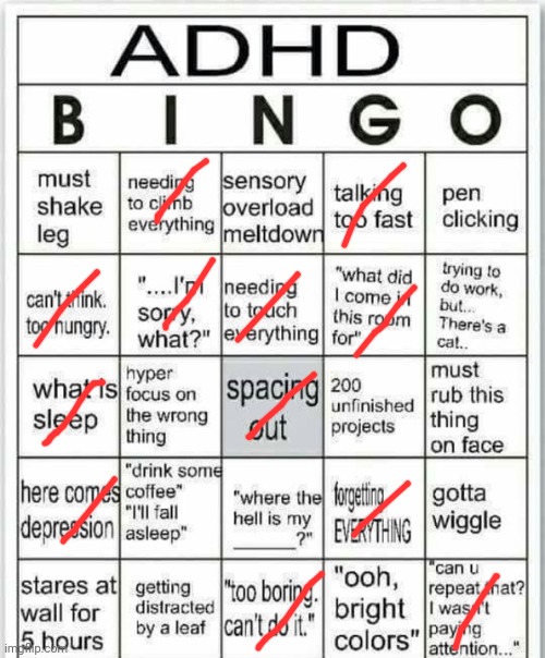 adhd bingo | image tagged in adhd bingo | made w/ Imgflip meme maker