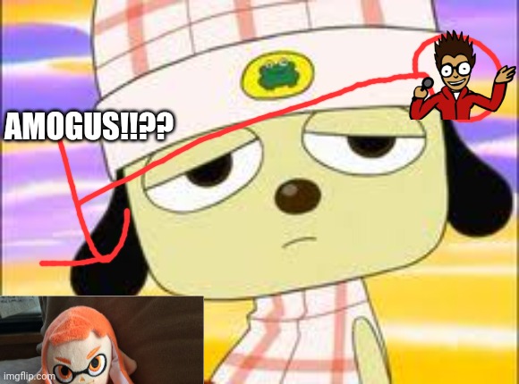 Parappa waking up | AMOGUS!!?? | image tagged in parappa waking up | made w/ Imgflip meme maker