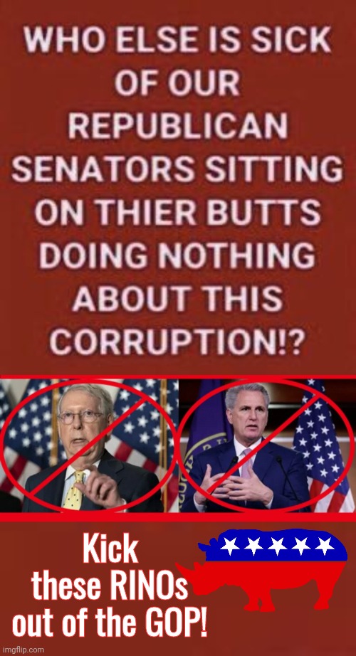 Kick RINOs out of the GOP |  Kick these RINOs out of the GOP! | image tagged in mitch mcconnell | made w/ Imgflip meme maker