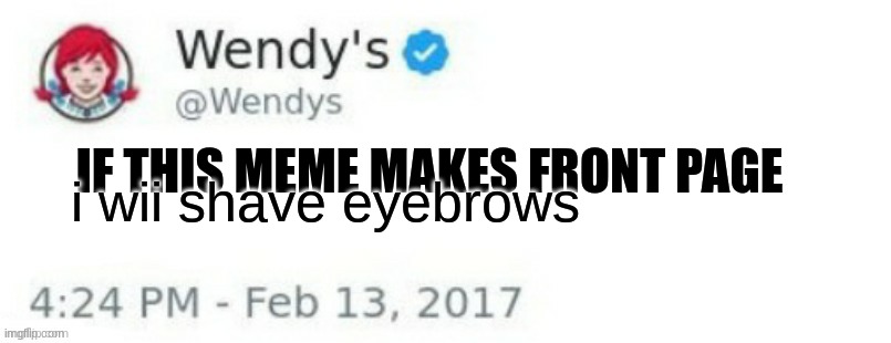 Wendy's Twitter | i wii shave eyebrows; IF THIS MEME MAKES FRONT PAGE | image tagged in wendy's twitter | made w/ Imgflip meme maker