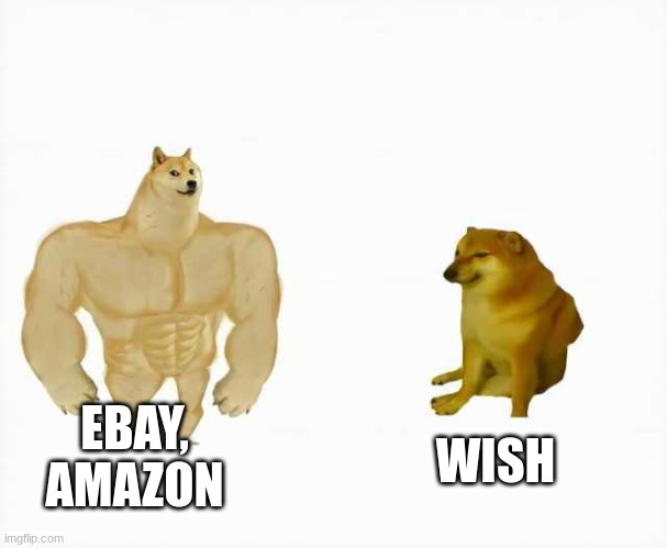 Strong dog vs weak dog | EBAY, AMAZON WISH | image tagged in strong dog vs weak dog | made w/ Imgflip meme maker
