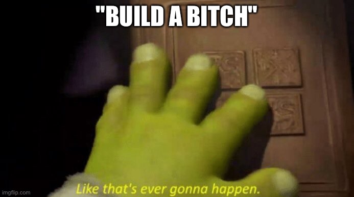 Like that's ever gonna happen. | "BUILD A BITCH" | image tagged in like that's ever gonna happen | made w/ Imgflip meme maker