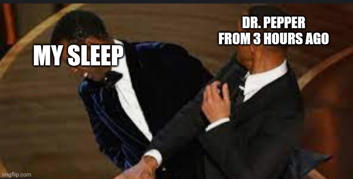 Will Smith Slapping Chris Rock | DR. PEPPER FROM 3 HOURS AGO; MY SLEEP | image tagged in will smith slapping chris rock | made w/ Imgflip meme maker