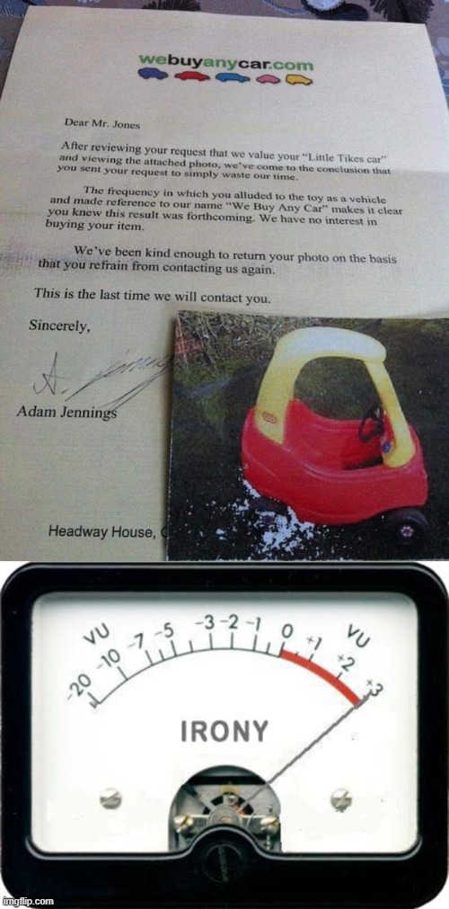 we buy any car... | image tagged in irony meter | made w/ Imgflip meme maker