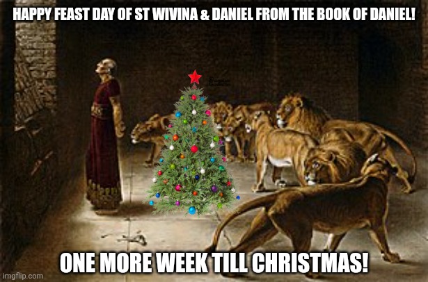 HAPPY FEAST DAY OF ST WIVINA & DANIEL FROM THE BOOK OF DANIEL! ONE MORE WEEK TILL CHRISTMAS! | image tagged in memes,feast,days | made w/ Imgflip meme maker