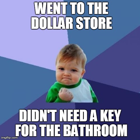 Success Kid Meme | WENT TO THE DOLLAR STORE DIDN'T NEED A KEY FOR THE BATHROOM | image tagged in memes,success kid | made w/ Imgflip meme maker