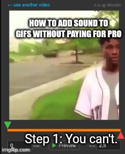 HOW TO ADD SOUND TO GIFS WITHOUT PAYING FOR PRO; Step 1: You can't. | made w/ Imgflip meme maker