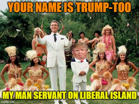 Fantasy Island | YOUR NAME IS TRUMP-TOO MY MAN SERVANT ON LIBERAL ISLAND | image tagged in fantasy island | made w/ Imgflip meme maker