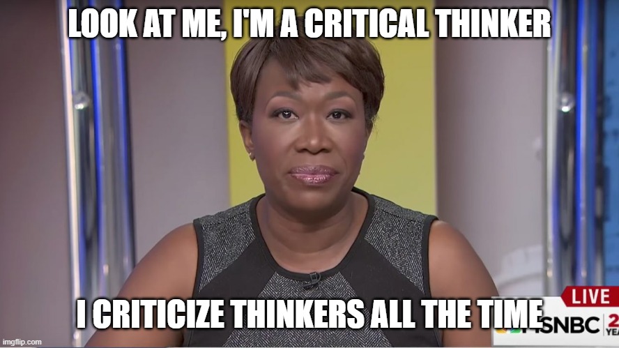 Joy Reid | LOOK AT ME, I'M A CRITICAL THINKER I CRITICIZE THINKERS ALL THE TIME | image tagged in joy reid | made w/ Imgflip meme maker