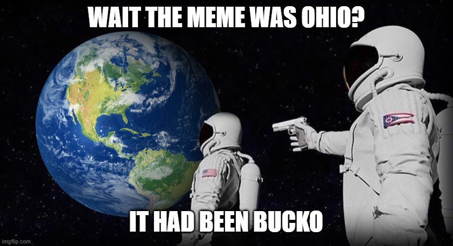 WAIT THE MEME WAS OHIO? IT HAD BEEN BUCKO | image tagged in wait it's all | made w/ Imgflip meme maker