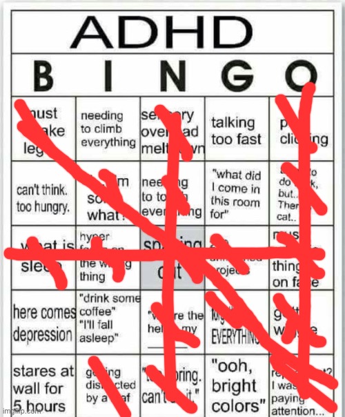 I did the thing | image tagged in adhd bingo,adhd | made w/ Imgflip meme maker