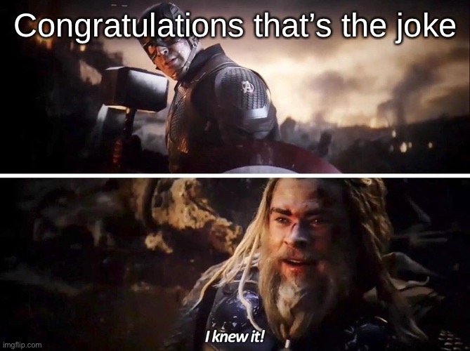 I knew it Thor | Congratulations that’s the joke | image tagged in i knew it thor | made w/ Imgflip meme maker