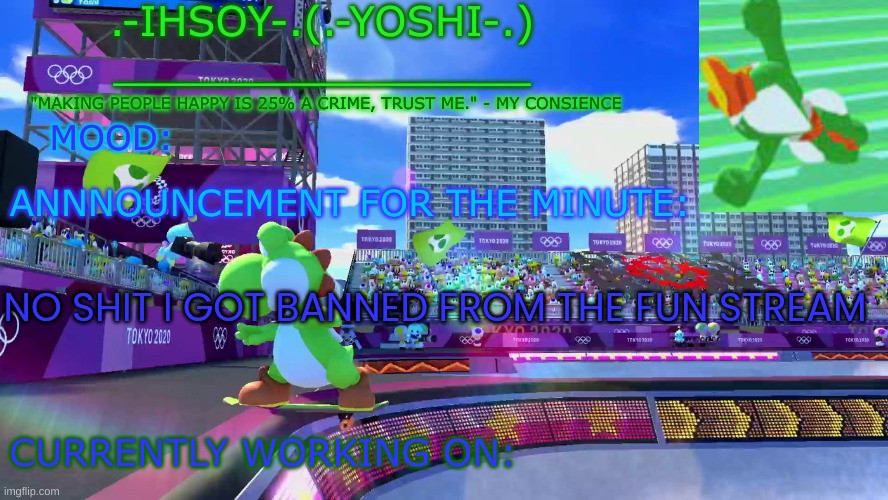 .-ihsoY-. Template | NO SHIT I GOT BANNED FROM THE FUN STREAM | image tagged in -ihsoy- template | made w/ Imgflip meme maker