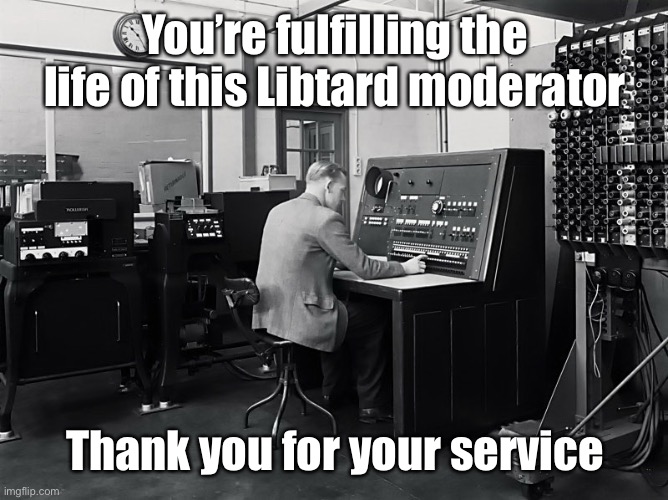 1950s Computer | You’re fulfilling the life of this Libtard moderator Thank you for your service | image tagged in 1950s computer | made w/ Imgflip meme maker